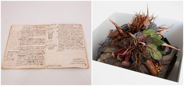 Rapporti di scavo su Pompei e Stabia indirizzati dal Soprastante Perez Conde a Francesco La Vega, 1870. Archivio storico del Museo Archeologico Nazionale, Napoli / Adrián Villar Rojas, From the series Rinascimento, 2015 (dettaglio). Courtesy Marian Goodman Gallery, New York, Paris, London; kurimanzutto, Mexico City.