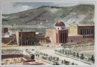 Fernando Ciavatti, Tavola a colori fuori testo (Padiglione Rodi, Padiglione della Civiltà Cristiana in Africa e Padiglione Albania, in Prima Mostra Triennale delle Terre Italiane d’Oltremare. Documentario, Napoli, Edizioni della mostra d’oltremare, 1940.